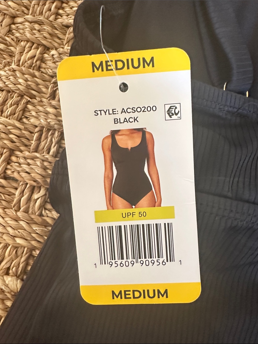 NWT Anne Cole Black Ribbed V-Notch One-Piece Swimsuit Size M - Picture 3 of 6